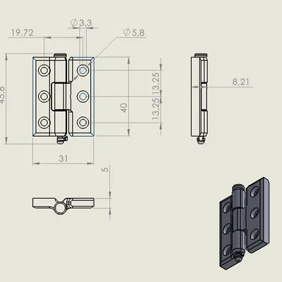 Bản lề 3D in ấn 31x40mm có chốt khóa thông minh