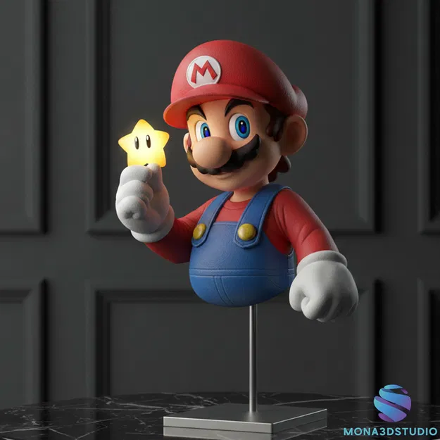 Mô hình 3D STL Tượng bán thân Super Mario cầm ngôi sao Super Star - Image 1