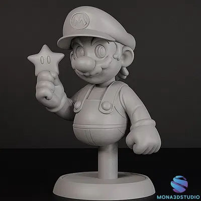 Mô hình 3D STL Tượng bán thân Super Mario cầm ngôi sao Super Star