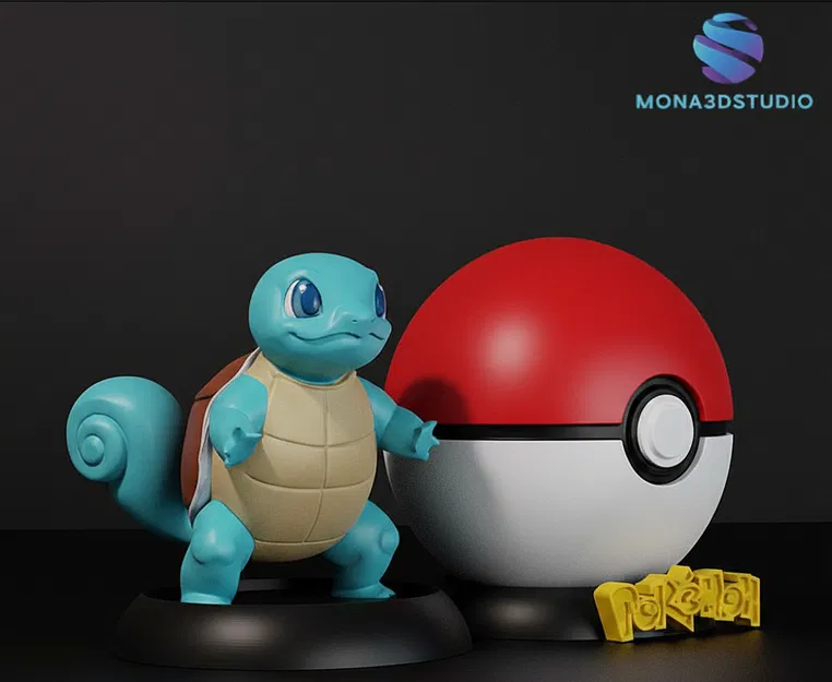 Mô hình 3D Squirtle & Pokeball Display Stand (STL) - Bộ chi tiết đa mảnh - Image 1
