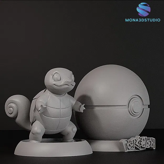 Mô hình 3D Squirtle & Pokeball Display Stand (STL) - Bộ chi tiết đa mảnh - Image 3