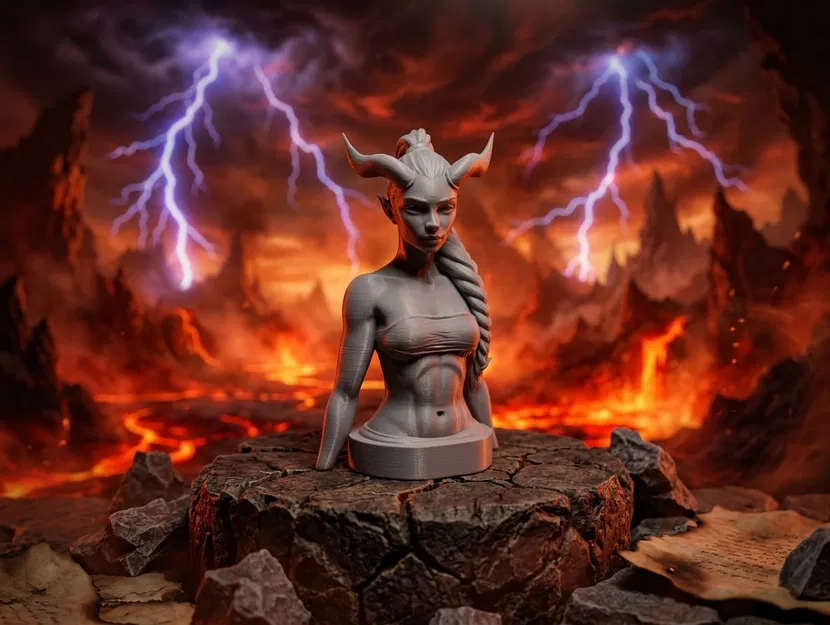 Tượng Bust Cô Nàng Tiefling Phong Cách Dark Fantasy - Image 1