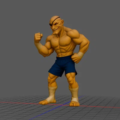 Mô hình 3D Sagat phong cách hoạt hình từ Street Fighter