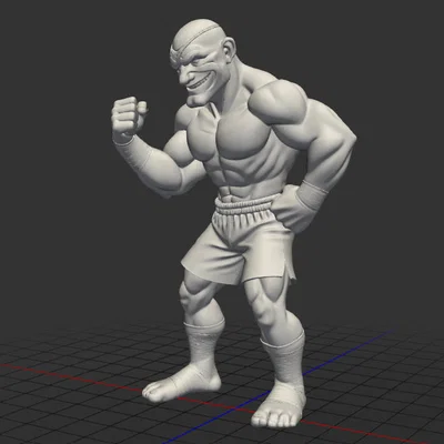 Mô hình 3D Sagat phong cách hoạt hình từ Street Fighter