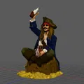 Mô hình 3D thuyền trưởng Jack Sparrow ngồi trên kho báu - Thumbnail 1