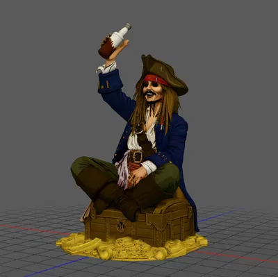 Mô hình 3D thuyền trưởng Jack Sparrow ngồi trên kho báu