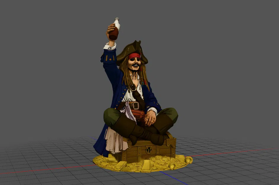 Mô hình 3D thuyền trưởng Jack Sparrow ngồi trên kho báu - Image 2