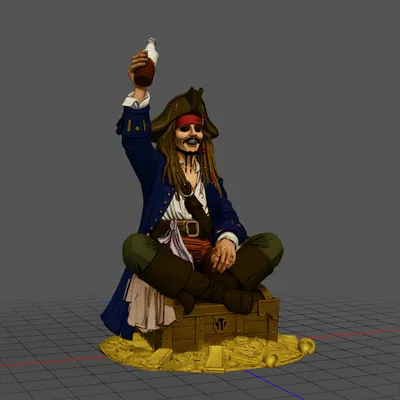 Mô hình 3D thuyền trưởng Jack Sparrow ngồi trên kho báu