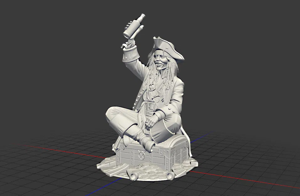 Mô hình 3D thuyền trưởng Jack Sparrow ngồi trên kho báu - Image 3