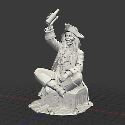 Mô hình 3D thuyền trưởng Jack Sparrow ngồi trên kho báu