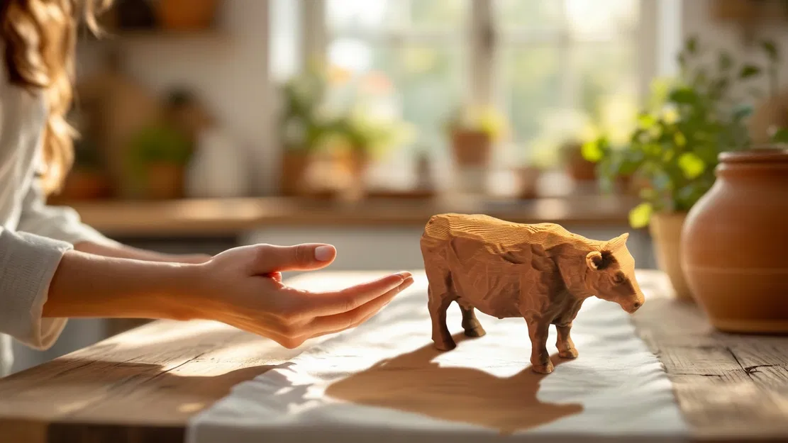 Mô hình chú bò chạm khắc (Carved Cow) - Image 1