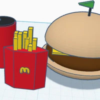 Mô hình 3D Hamburger và khoai tây chiên - Đồ trang trí bàn làm việc
