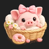 Mô hình 3D chú heo con đáng yêu trong giỏ trang trí cực xinh