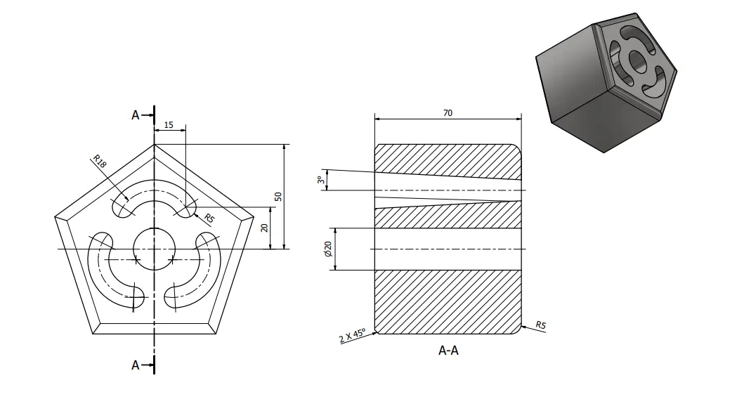 Mô hình khối ngũ giác đục lỗ kỹ thuật - Tệp STL chất lượng cao - Image 1