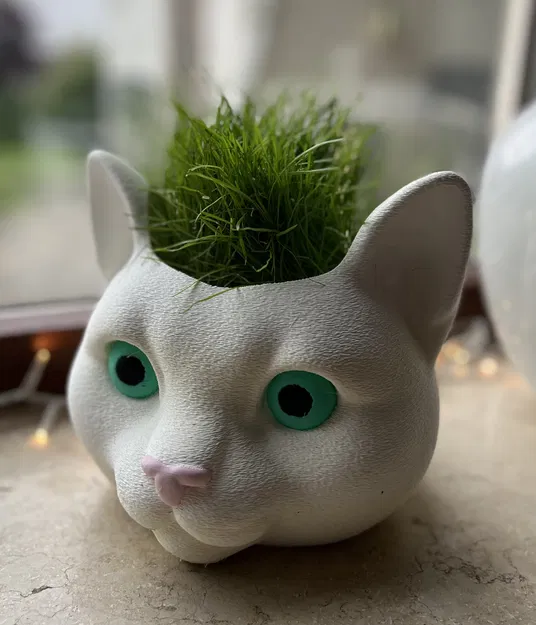 Chậu trồng cỏ cho mèo - Hình đầu mèo ngộ nghĩnh - Image 1