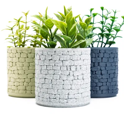 Chậu cây hình tròn họa tiết vân đá (Stone Wall Planter Round)