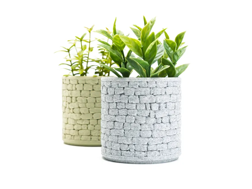 Chậu cây hình tròn họa tiết vân đá (Stone Wall Planter Round) - Image 2