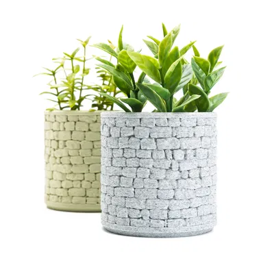 Chậu cây hình tròn họa tiết vân đá (Stone Wall Planter Round)