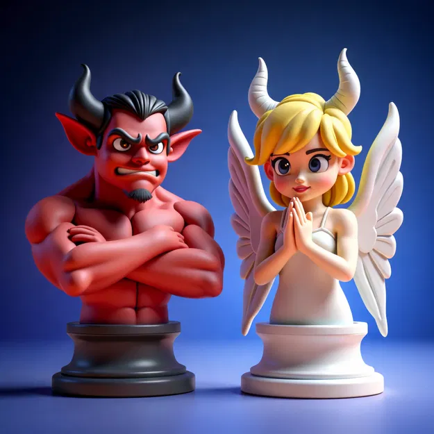 Bộ tượng Thiên thần và Ác quỷ (Angel vs Devil) trang trí 3D - Image 2