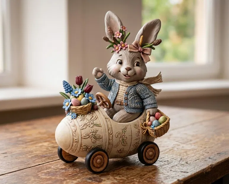 Chú Thỏ Phục Sinh Trên Xe Hình Quả Trứng - Image 1
