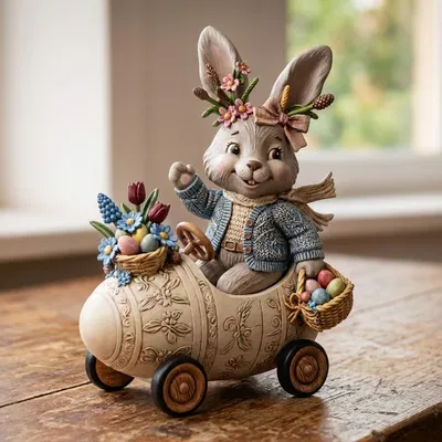 Chú Thỏ Phục Sinh Trên Xe Hình Quả Trứng
