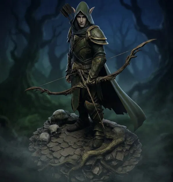 Bloodbound Realms – Elf – Veiled Grove Ranger (Mô hình STL in 3D Dark Fantasy) - Image 1
