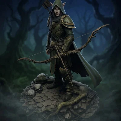 Bloodbound Realms – Elf – Veiled Grove Ranger (Mô hình STL in 3D Dark Fantasy)