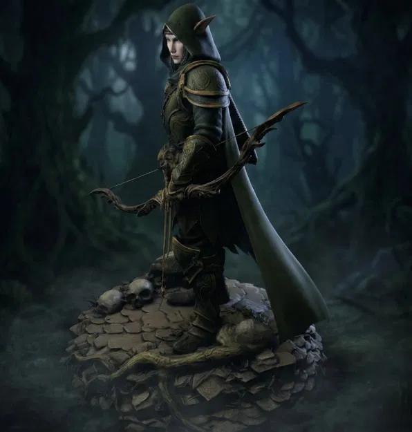 Bloodbound Realms – Elf – Veiled Grove Ranger (Mô hình STL in 3D Dark Fantasy) - Image 3