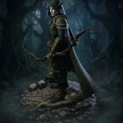 Bloodbound Realms – Elf – Veiled Grove Ranger (Mô hình STL in 3D Dark Fantasy)