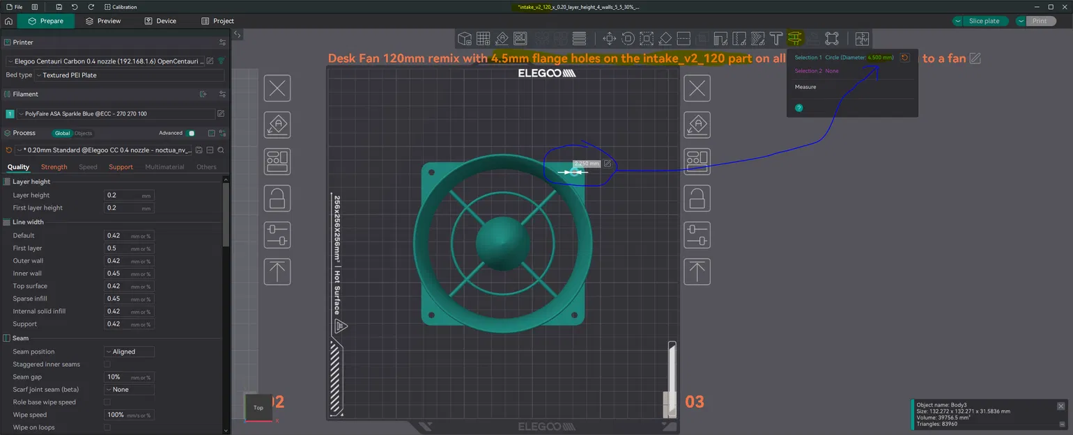Nắp chụp intake_v2_120 đã sửa đổi lỗ bắt vít M4 4.5mm thay cho M3 3.2mm tiêu chuẩn - Image 2