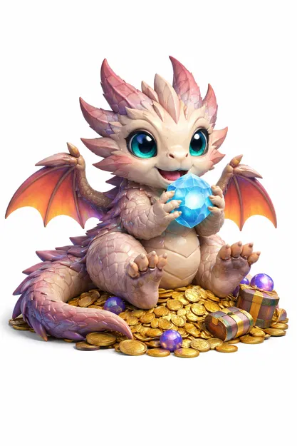 Mô hình chú rồng nhỏ ôm kho báu đáng yêu cho in 3D - Image 1