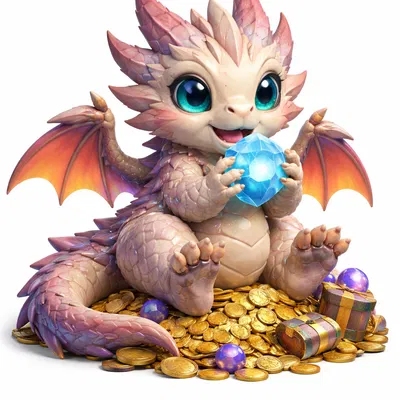 Mô hình chú rồng nhỏ ôm kho báu đáng yêu cho in 3D