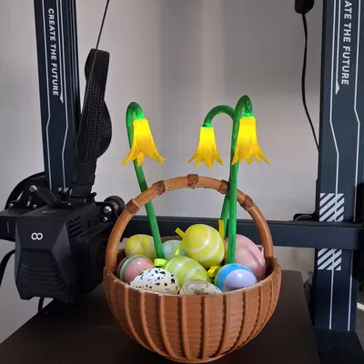 Mẫu in 3D giỏ trứng Phục sinh kèm hoa LED trang trí độc đáo