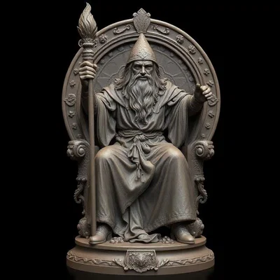 Mô hình 3D Phù Thủy Quyền Năng Trên Ngai Vàng (Wizard Statue)