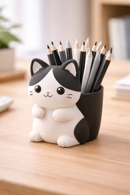 Ống Đựng Bút Hình Mèo Dễ Thương | Phụ Kiện Bàn Làm Việc Tối Giản - Image 1