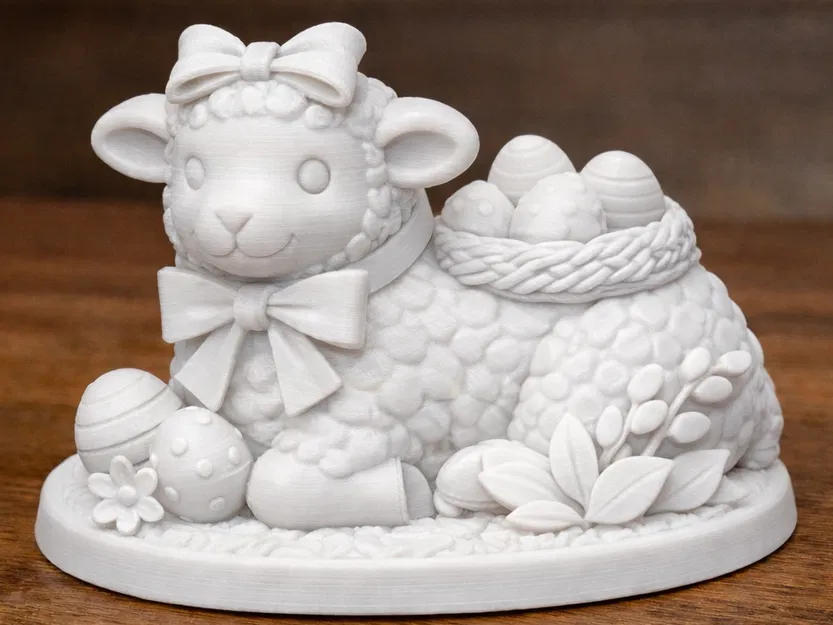 Chú cừu Phục sinh cùng giỏ trứng - Mô hình trang trí 3D ấn tượng - Image 1
