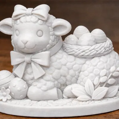 Chú cừu Phục sinh cùng giỏ trứng - Mô hình trang trí 3D ấn tượng