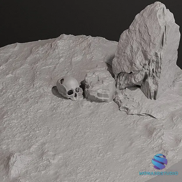 Đế Miniature Hình Đầu Lâu và Đá – Chi tiết cao – 25/32/40/50 mm – File STL 3D - Image 3