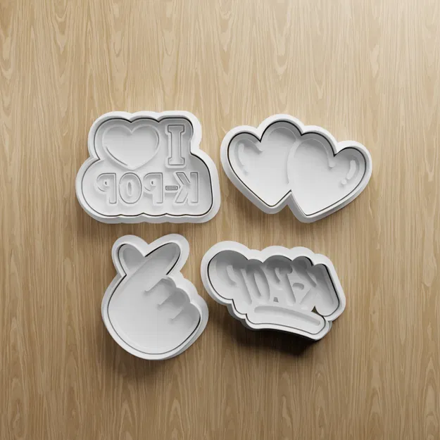 Bộ Khuôn Cắt Bánh Cookie K-Pop STL | Khuôn Fondant Hình Finger Heart & Bóng Bay - Image 1