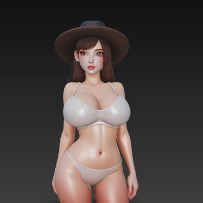 Mô hình 3D nhân vật nữ đội mũ thời trang tuyệt đẹp