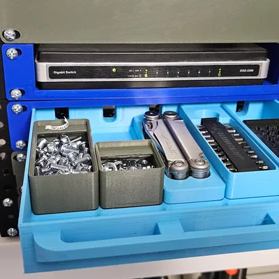 Ngăn kéo Gridfinity cho tủ rack 10 inch - Gọn gàng chuyên nghiệp