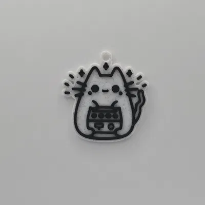 Móc khóa chú mèo dễ thương cầm radio in 3D