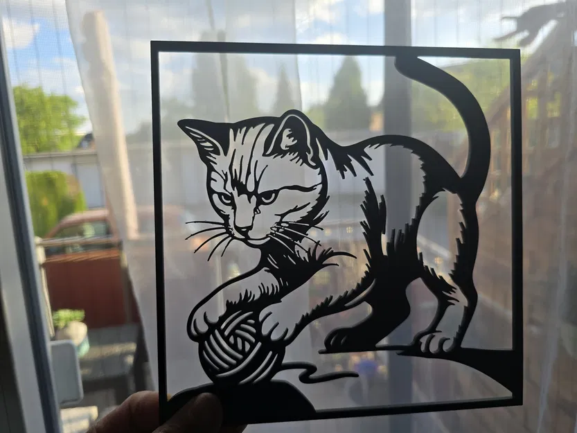 Tranh treo tường 3D hình mèo nghịch cuộn len đáng yêu - Image 1