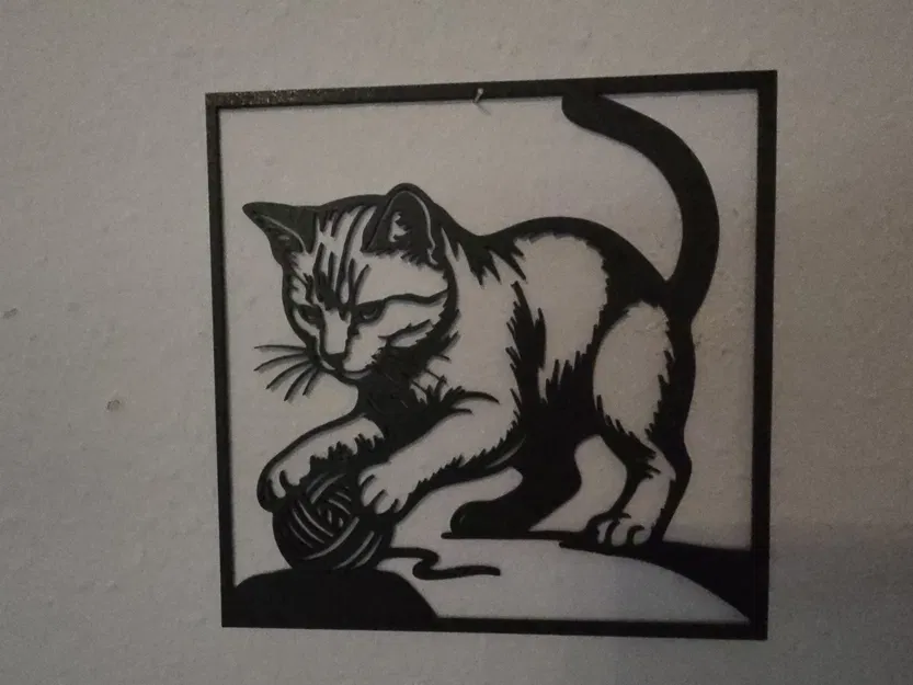 Tranh treo tường 3D hình mèo nghịch cuộn len đáng yêu - Image 2