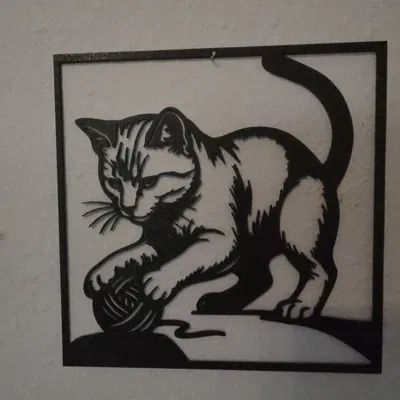 Tranh treo tường 3D hình mèo nghịch cuộn len đáng yêu