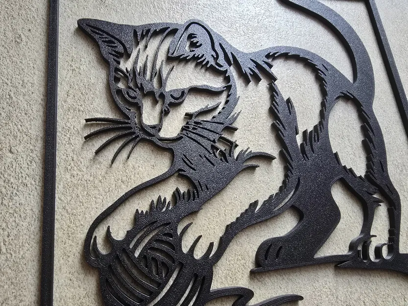 Tranh treo tường 3D hình mèo nghịch cuộn len đáng yêu - Image 3