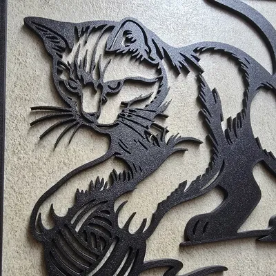 Tranh treo tường 3D hình mèo nghịch cuộn len đáng yêu