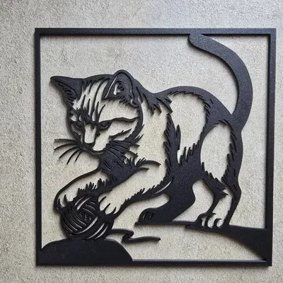 Tranh treo tường 3D hình mèo nghịch cuộn len đáng yêu