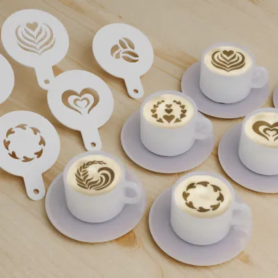 Bộ 6 Khuôn Tạo Hình Trang Trí Cà Phê Độc Đáo (Coffee Stencils)