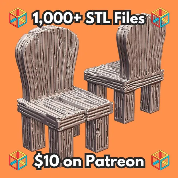 Mô hình ghế gỗ 28mm cho game D&D Fantasy Terrain (File STL) - Image 1